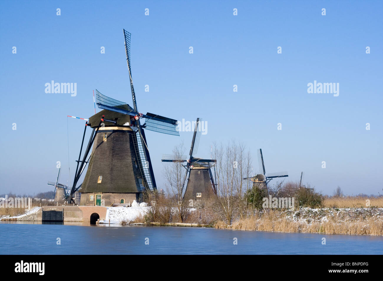 Dutch touristic windmill site of Kinderdijk. Zuid-Holland, The Netherlands Stock Photo