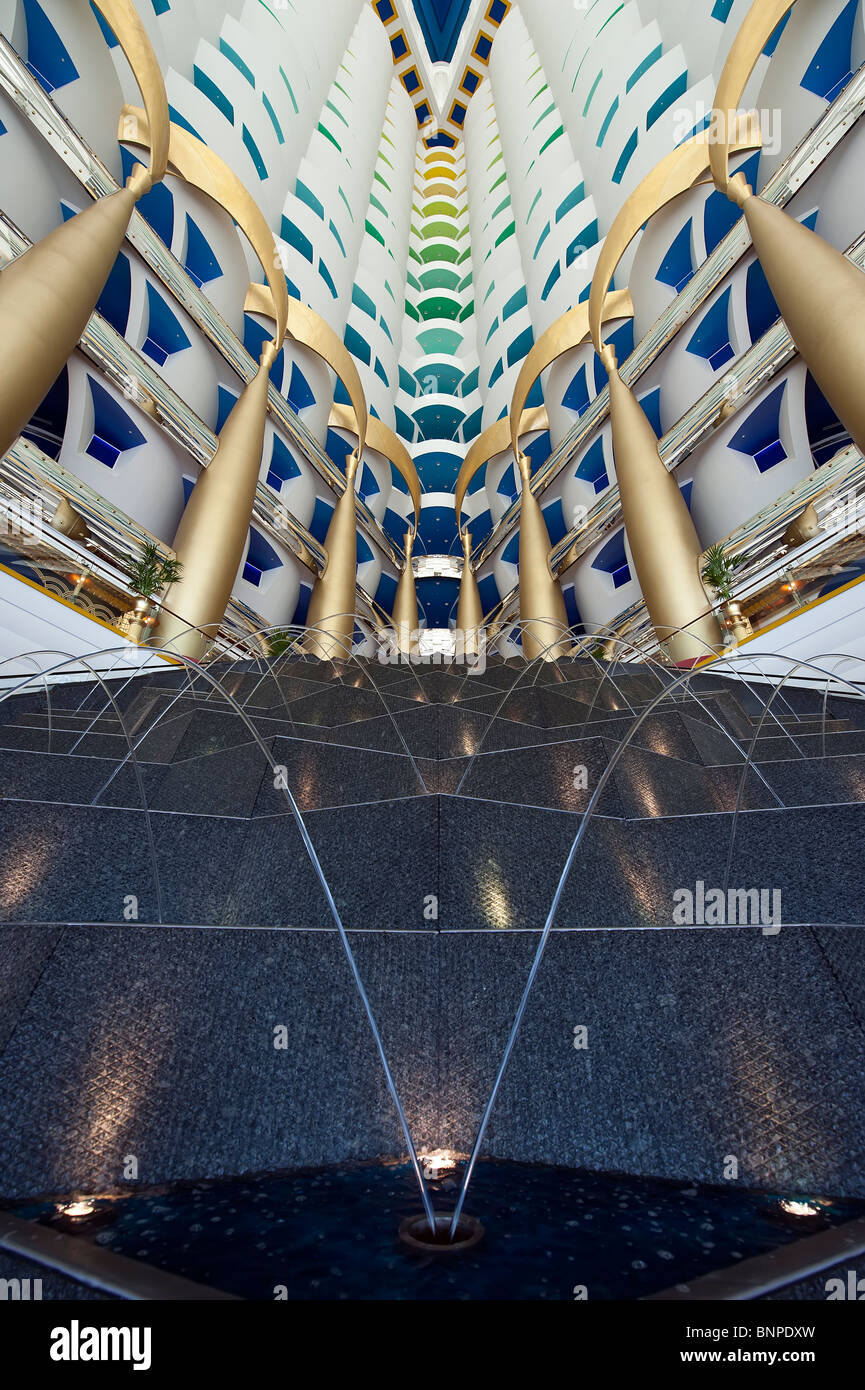 Interior of the luxury 7 star Burj Al Arab 7 star hotel designed by Sir Norman Foster in Dubai, UAE Stock Photo