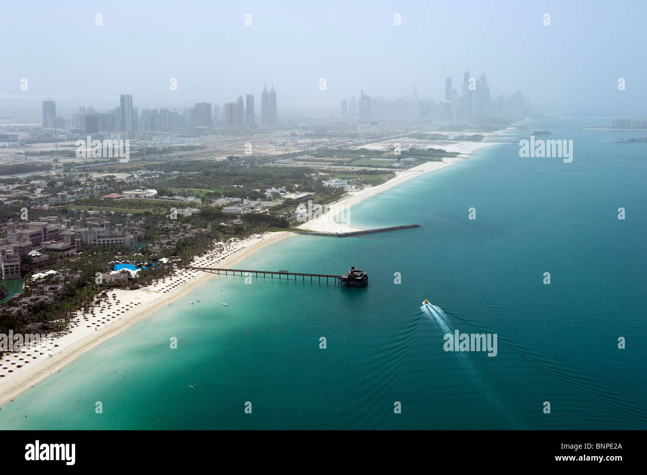 Dubai coast from the Burj Al Arab Hotel, Dubai, UAE Stock Photo