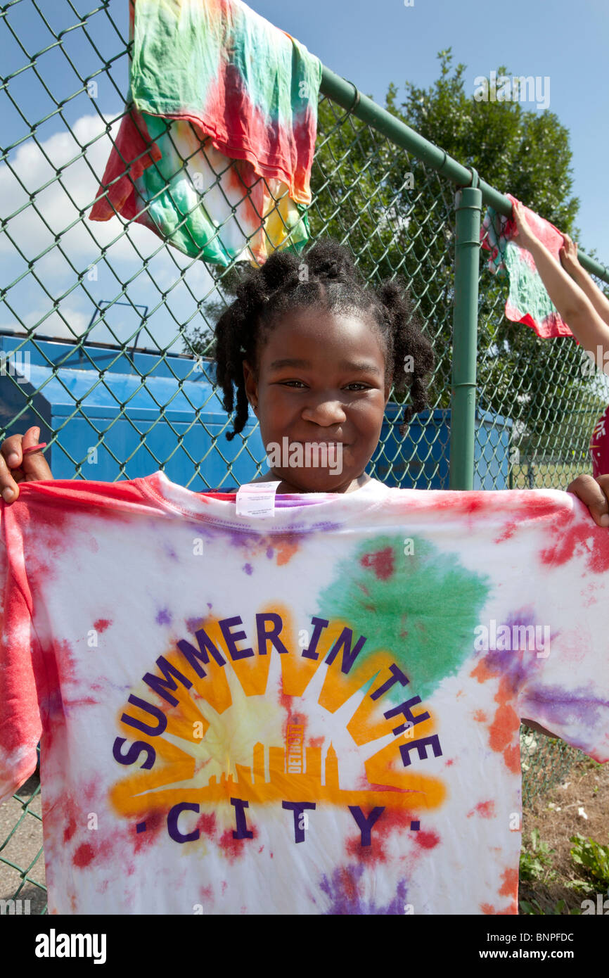 Girl with Tie-Dye T-Shirt She Has Made Stock Photo