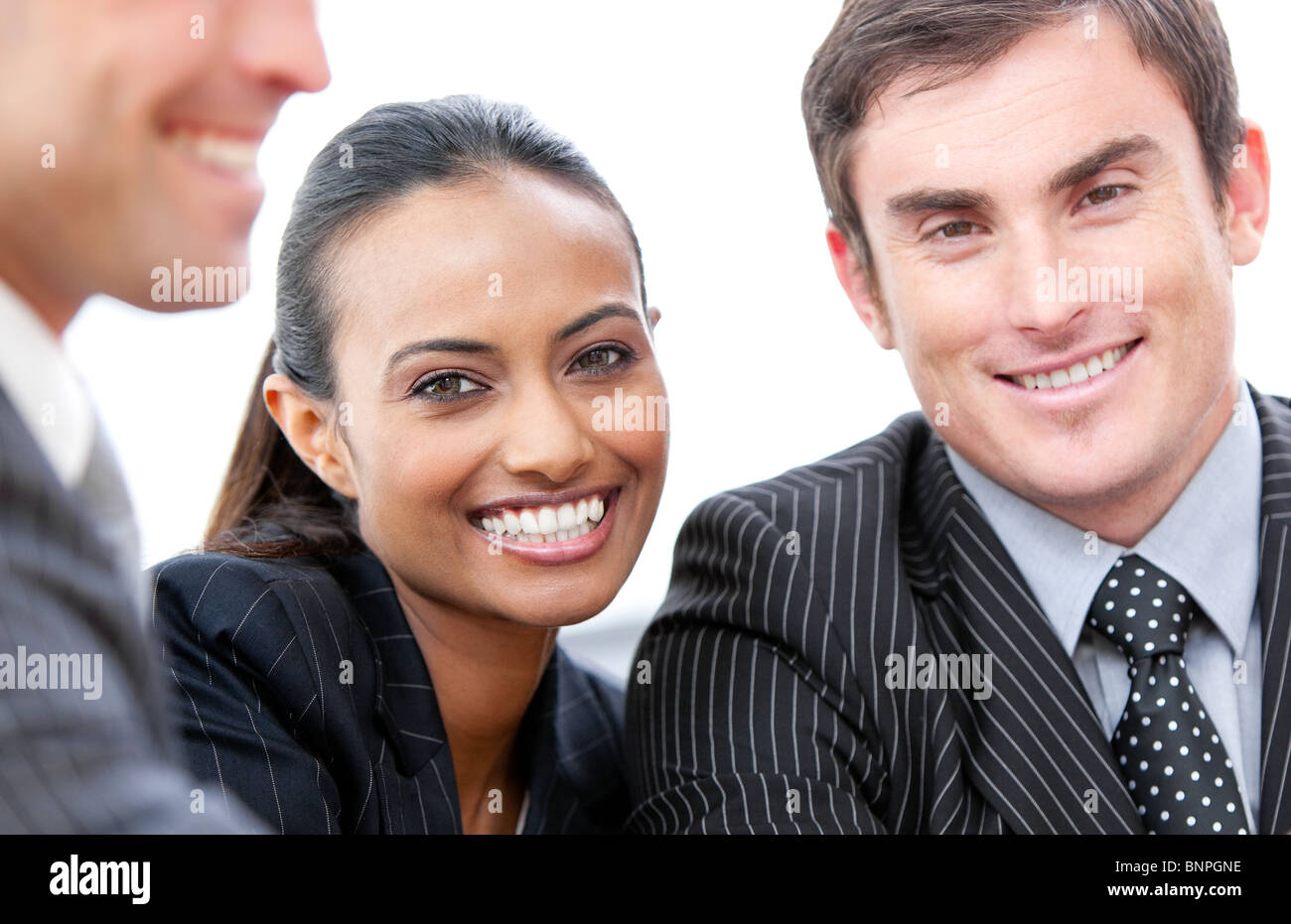 Happy business people isolated on a white background Stock Photo - Alamy