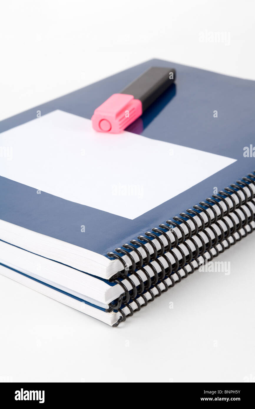Blue school textbook, notebook or manual with white background Stock ...