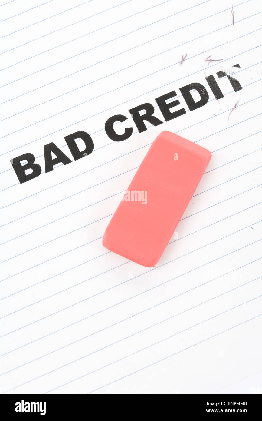 eraser and word bad credit, concept of making change Stock Photo