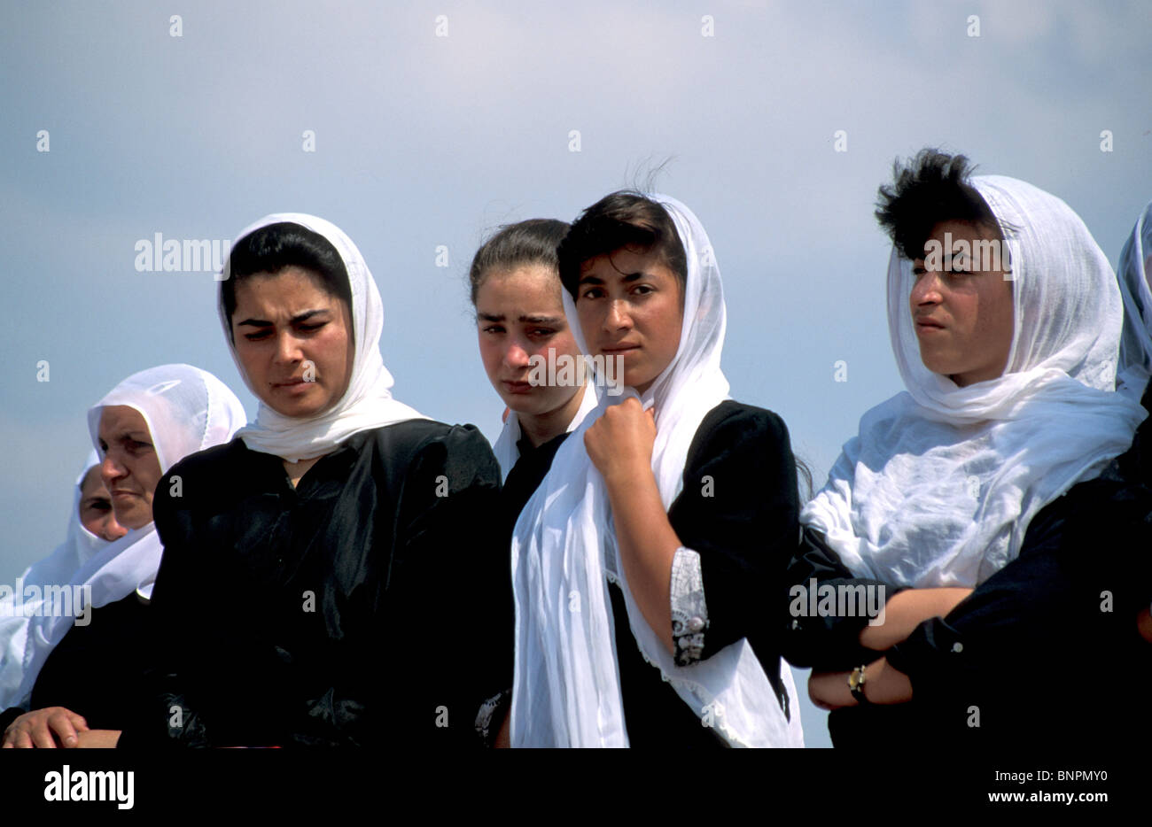 Israel, the Galilee. Druze women at the funeral of Sheich Tarif Stock Photo