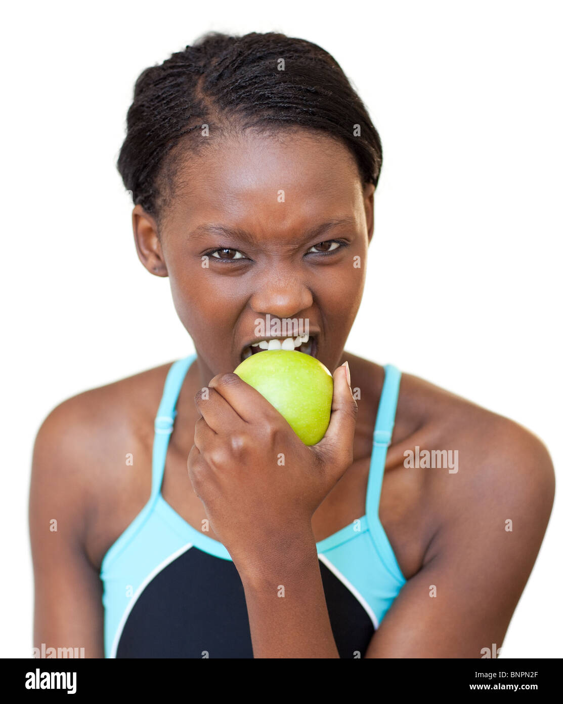 Black athlete eating apple hi-res stock photography and images - Alamy