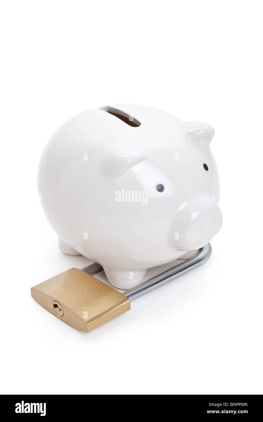 Piggy Bank and lock, concept of home finances Stock Photo