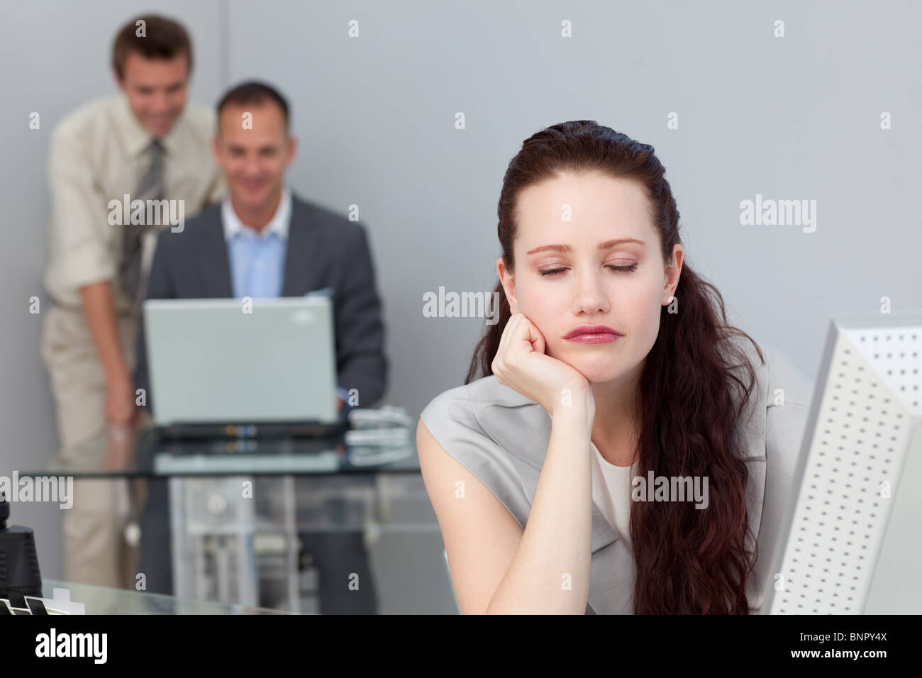 Tired businesswoman sleeping at her desk Stock Photo - Alamy