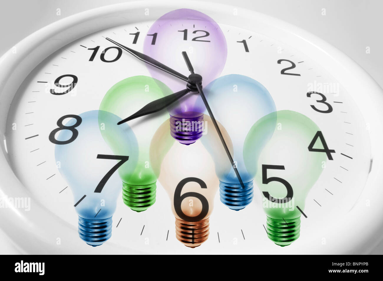 Clock and Light Bulbs Stock Photo Alamy