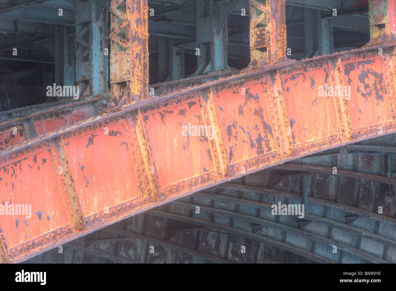 The steel girder arches of the superstructure of the Longfellow Bridge