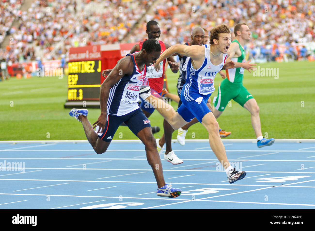BARCELONA Aug 1st 2010: French athlete Christophe Lemaitre in his 100m victory. Stock Photo