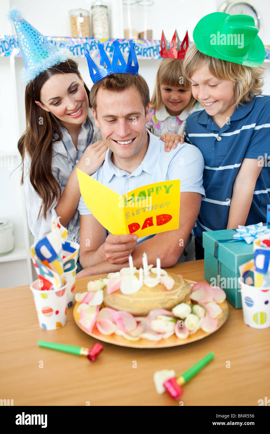 Happy family celebrating father’s birthday Stock Photo - Alamy