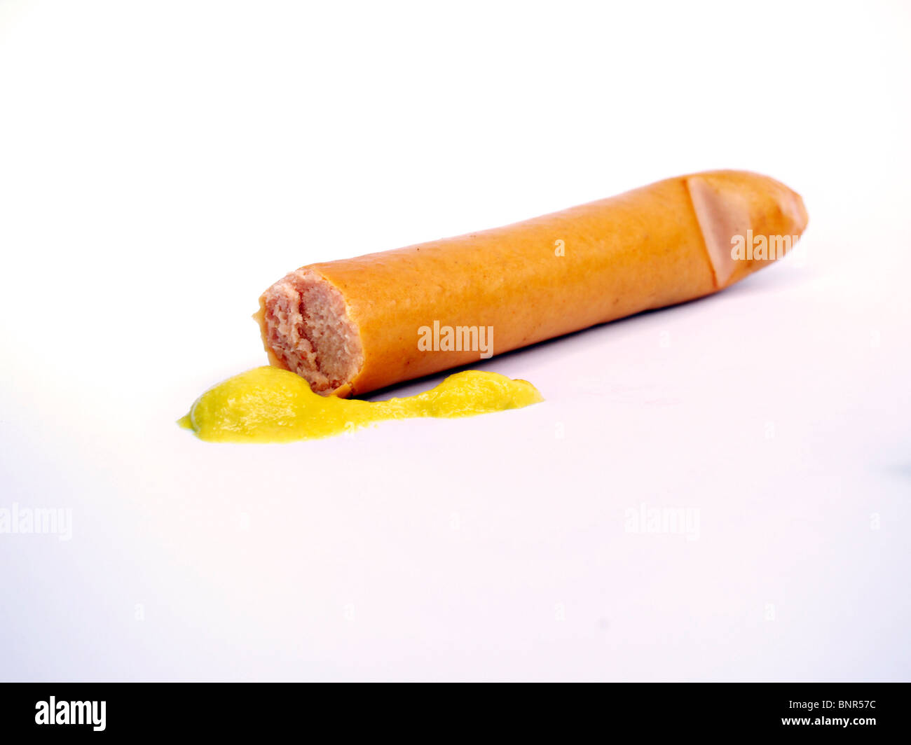 Wiener with mustard Stock Photo