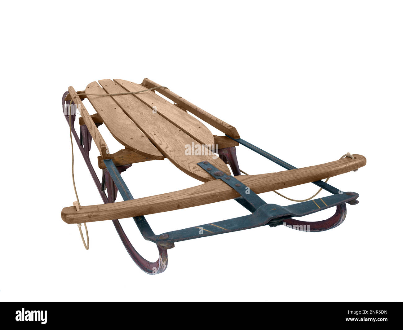 Large wooden snow sled from the 1940's. Stock Photo