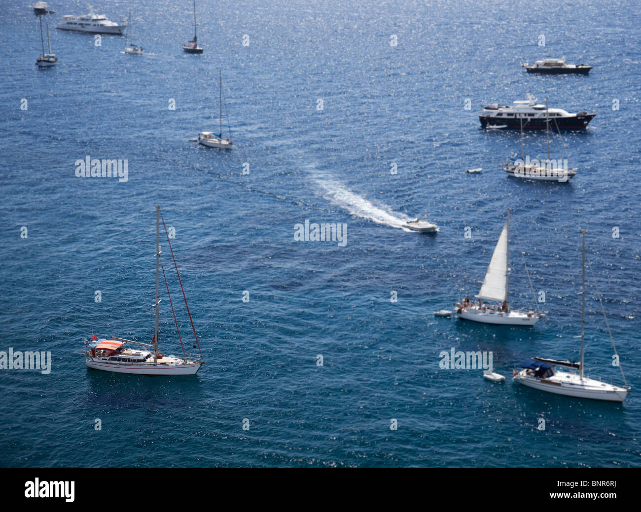 Overlooking view of sailboats during the summer. Stock Photo