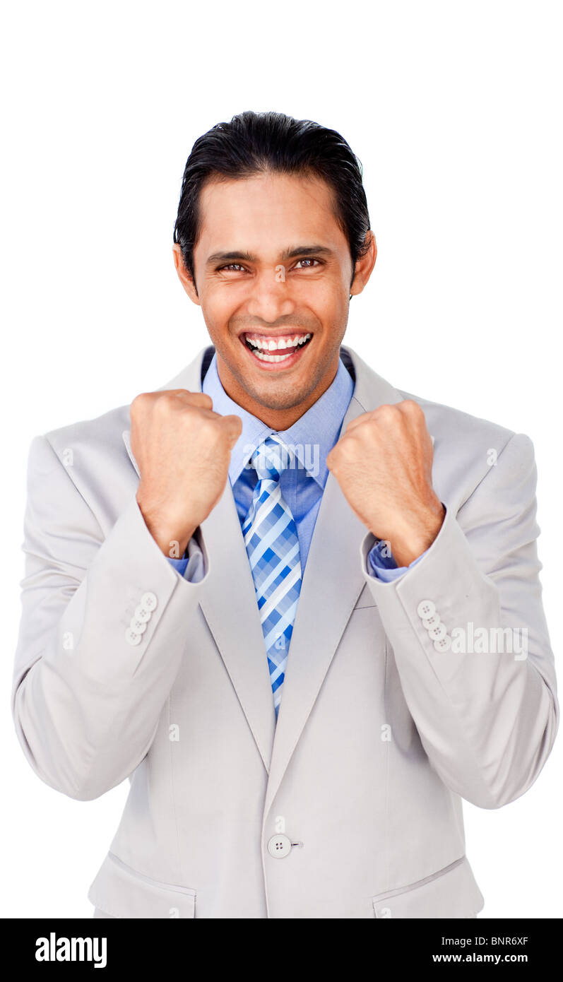Portrait of a successful businessman punching the air Stock Photo Alamy