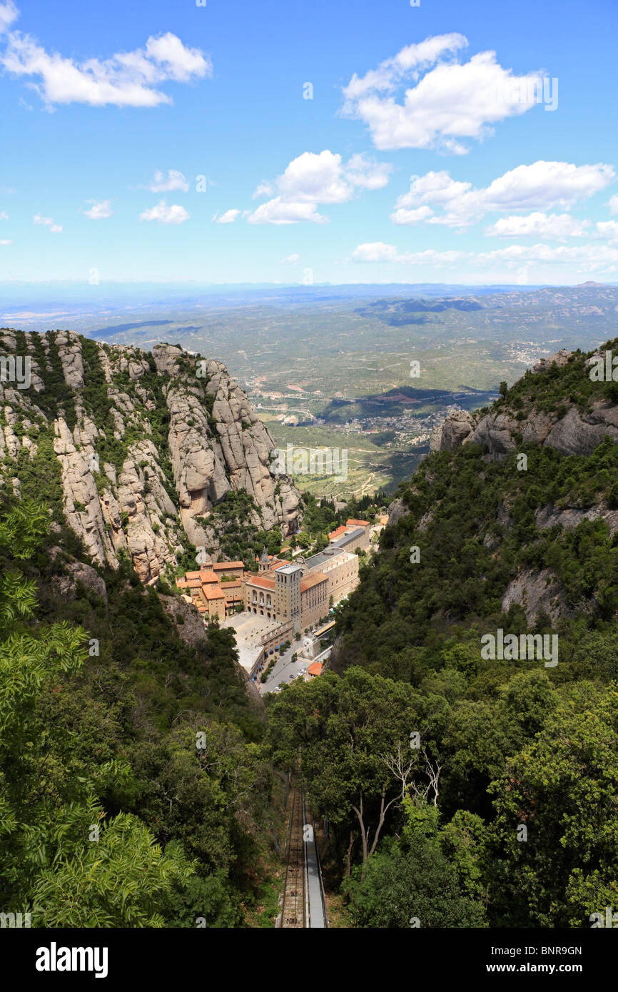 Montserrat (serrated mountain) monastery west of Barcelona, in Catalonia, Spain. Stock Photo
