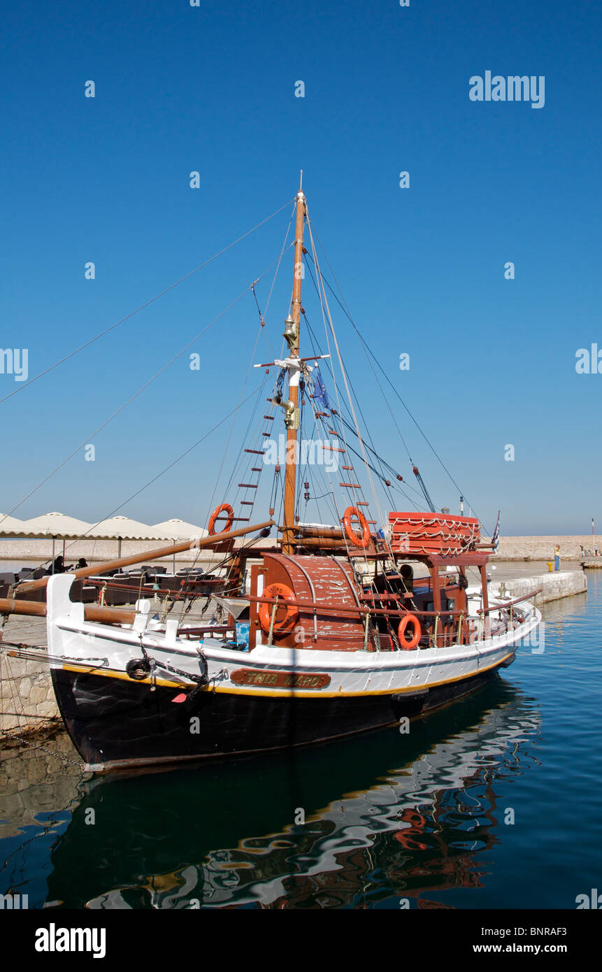 Old boat hired for tourist excursions Chania Crete Greece Stock Photo