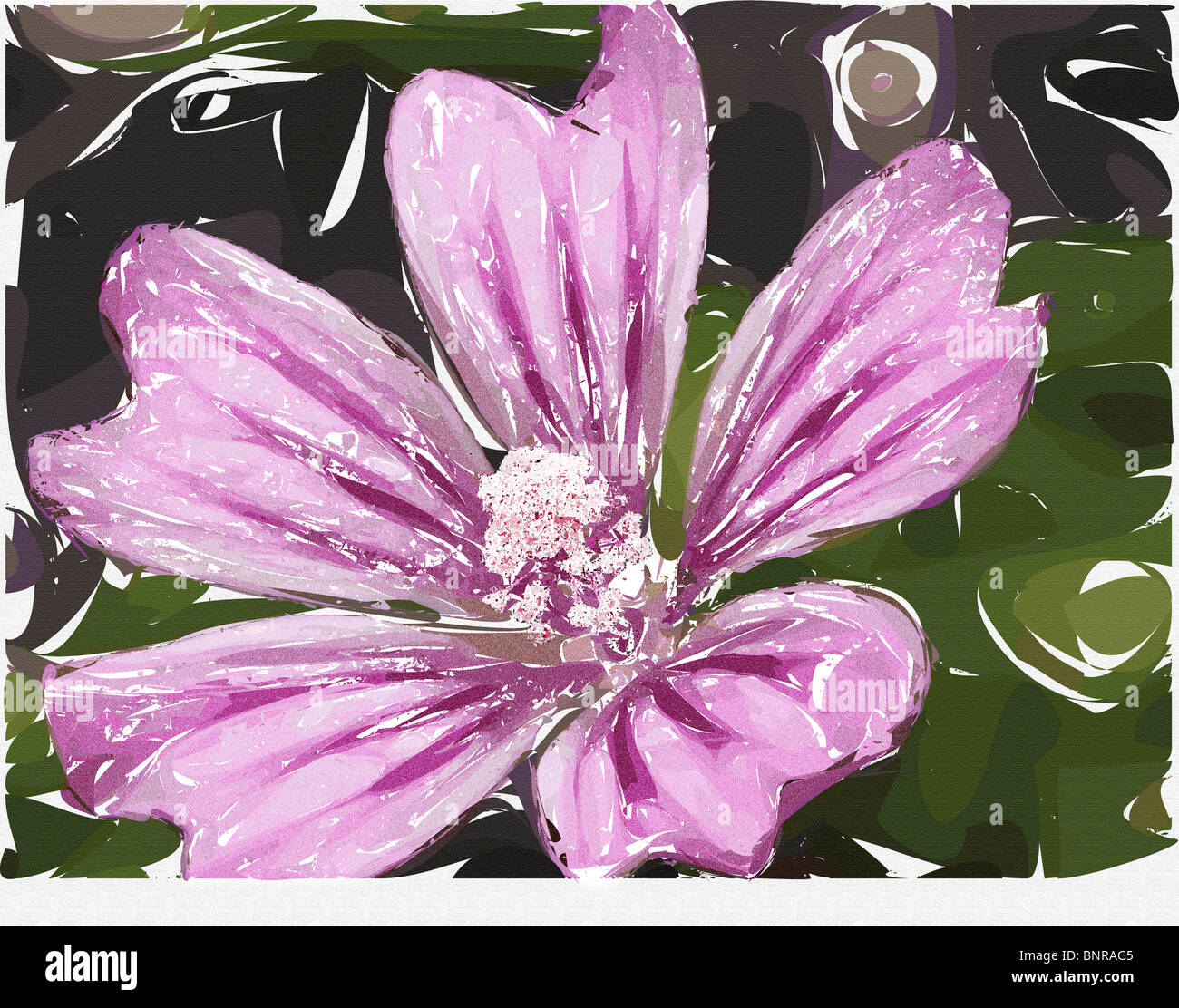 Lilac, flower with petals and pistil, with digital treatment, imitating a painting, illustration of a computer foreground. Stock Photo