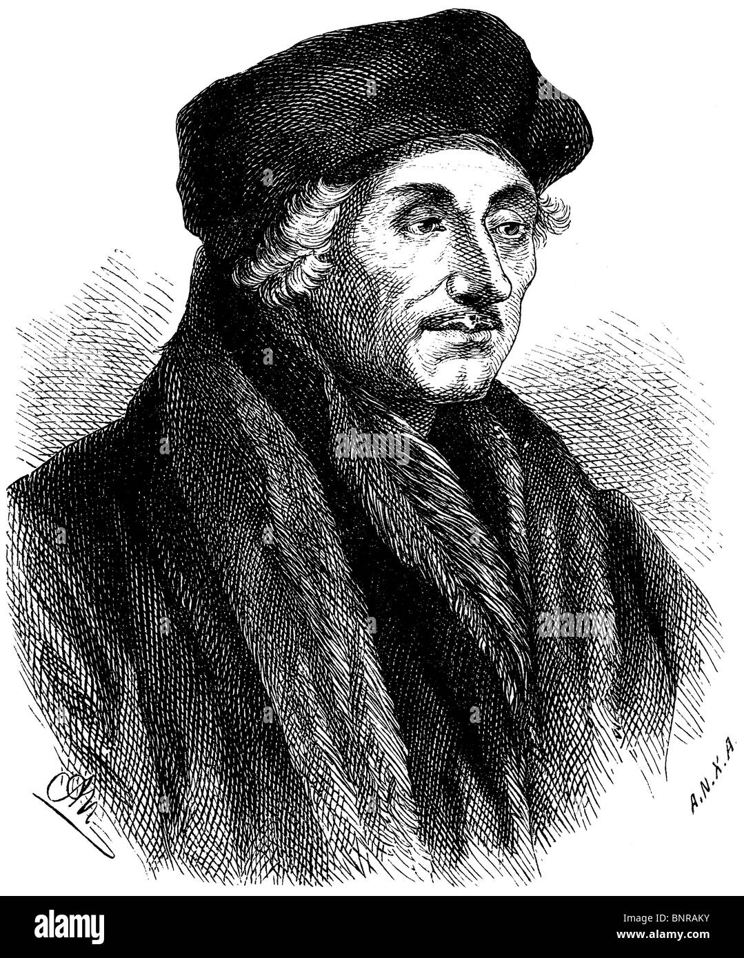 Desiderius Erasmus Roterodamus (1466 – 1536), Desiderius Erasmus of Rotterdam, Dutch Renaissance humanist, priest, theologian Stock Photo