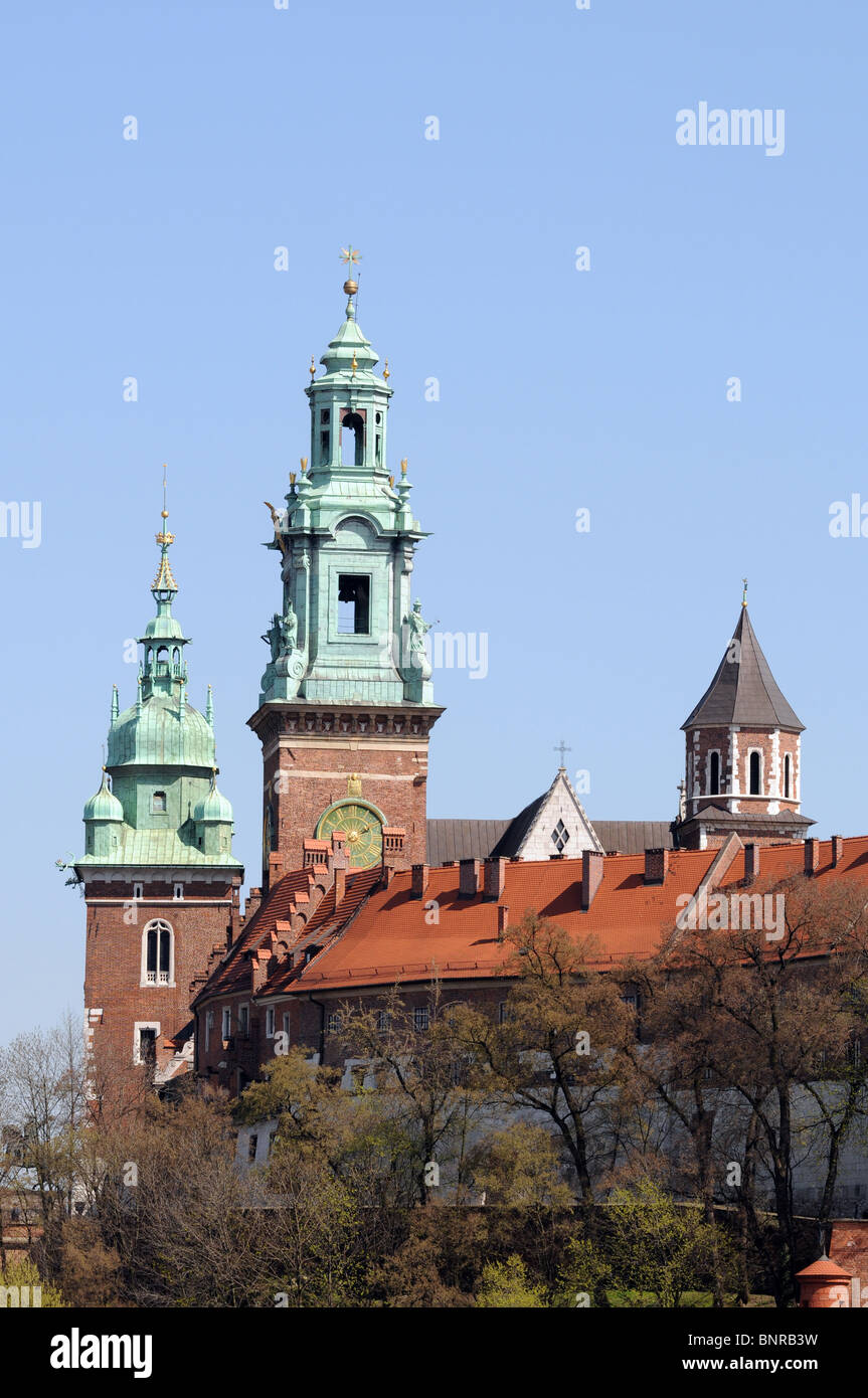 Wawel architectural complex with Wawel Cathedral turrets in Cracow, Poland Stock Photo