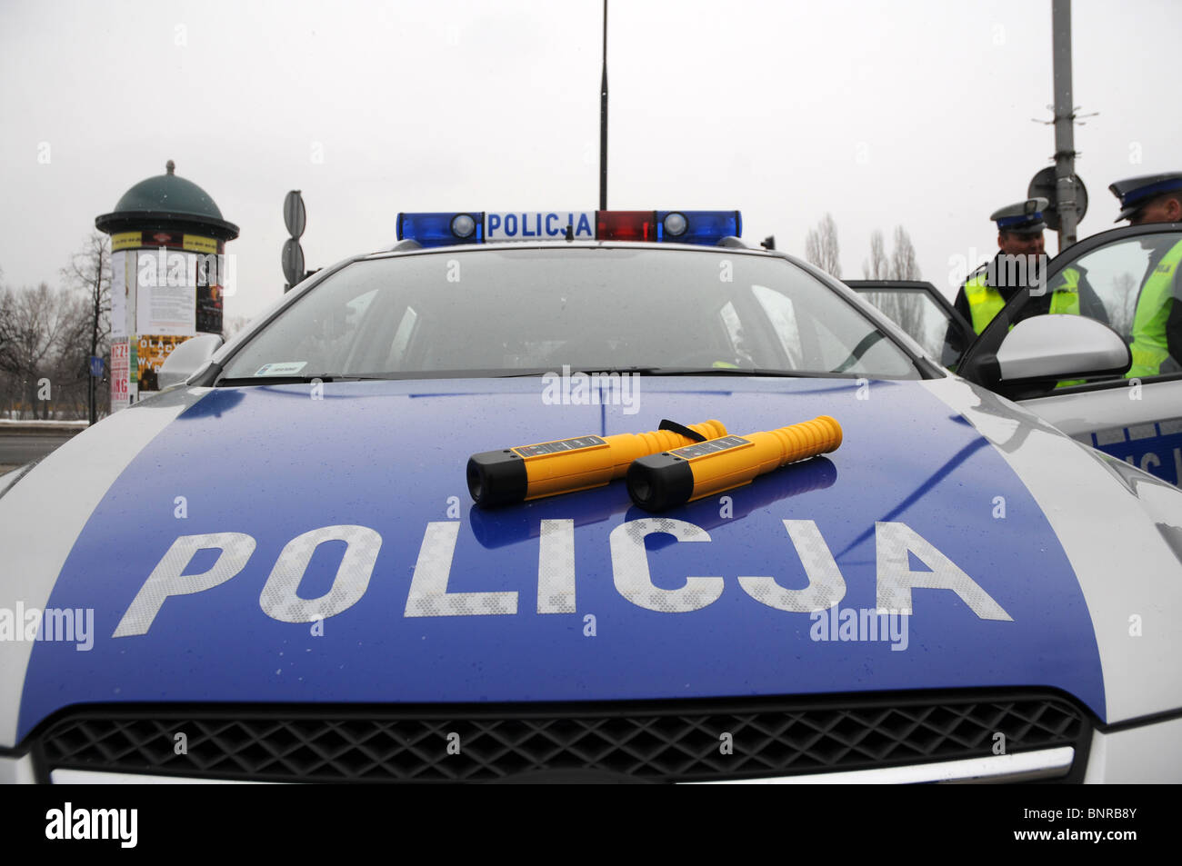 new AlcoBlow alcohol meter, faster than traditional breathalyzer for preliminary drivers testing, Warsaw, Poland Stock Photo