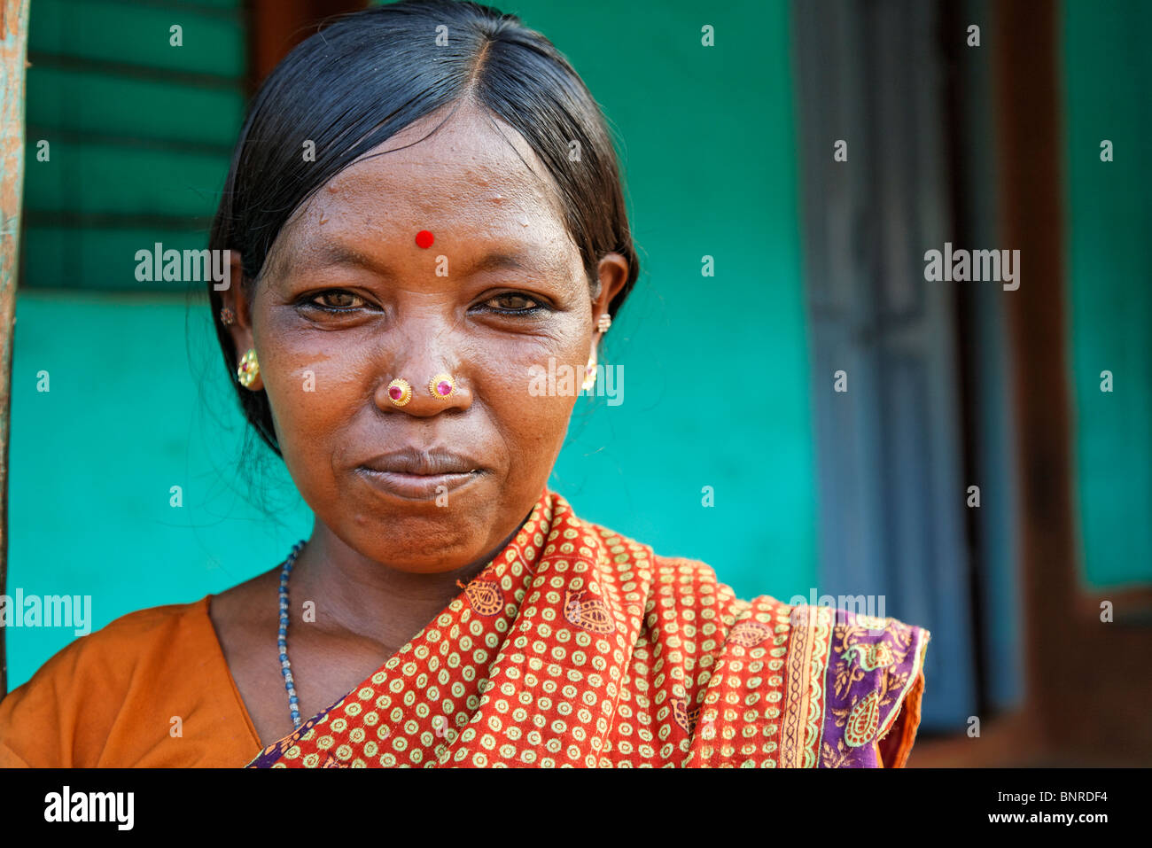 India - Orissa - Saura tribe village - woman wearing nose jewellery Stock Photo