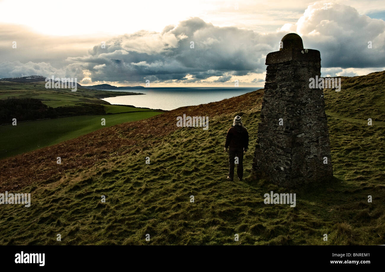 Looking over the sea from Corrin's Folly in wintertime Stock Photo