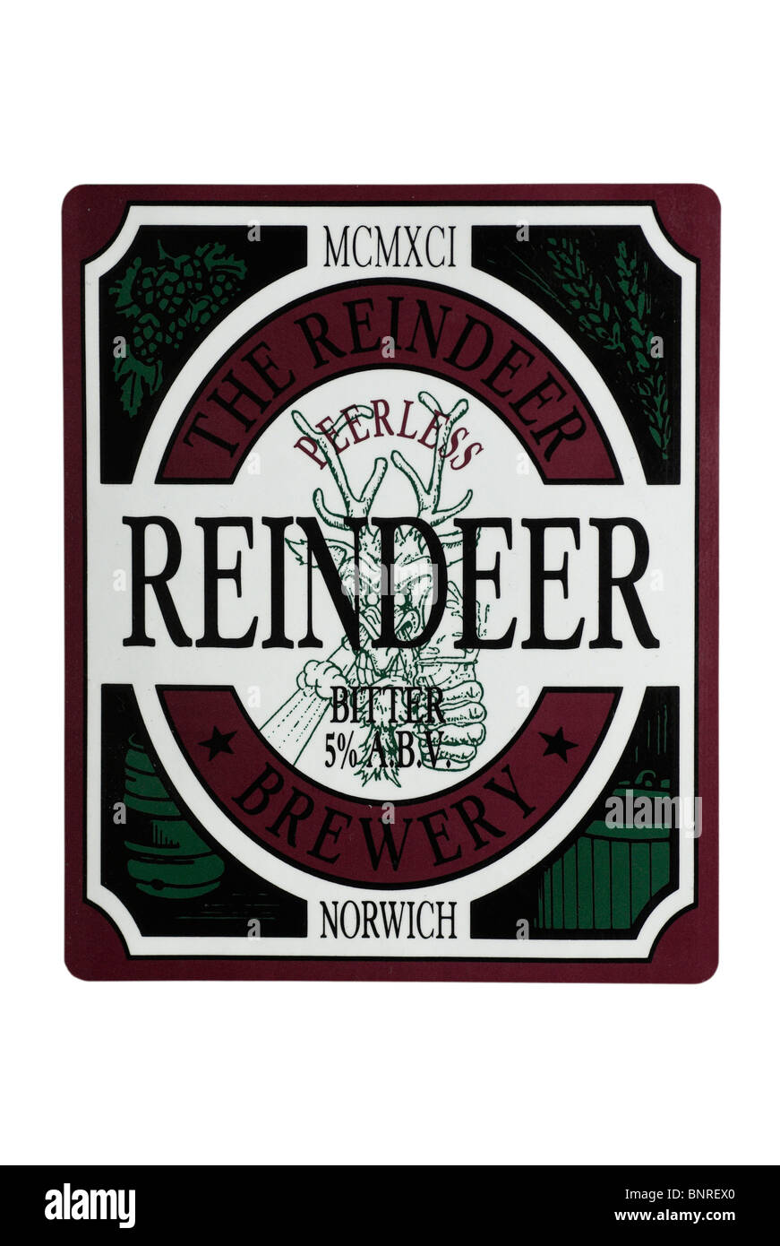 Reindeer Brewery Reindeer Bitter bottle label - date unknown. Stock Photo