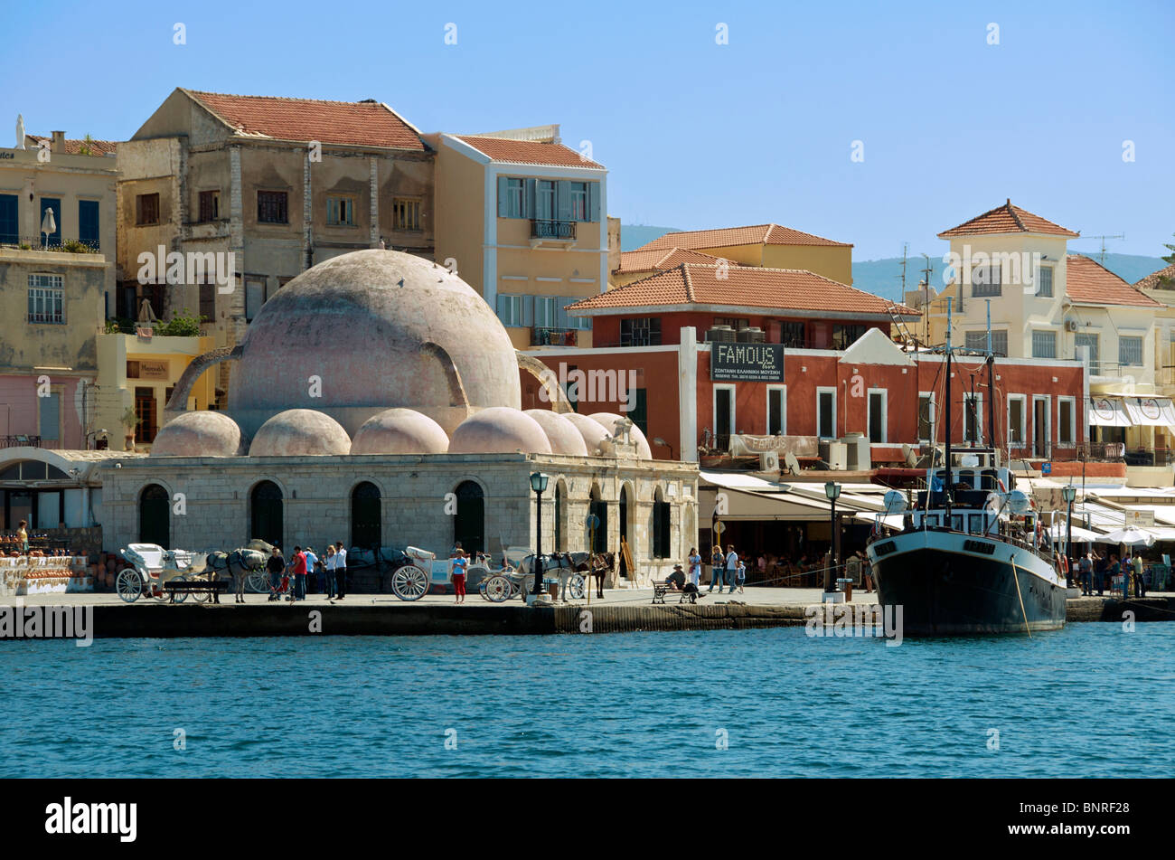 Turkish mosque Old Harbour Chania Northwest Crete Greece Stock