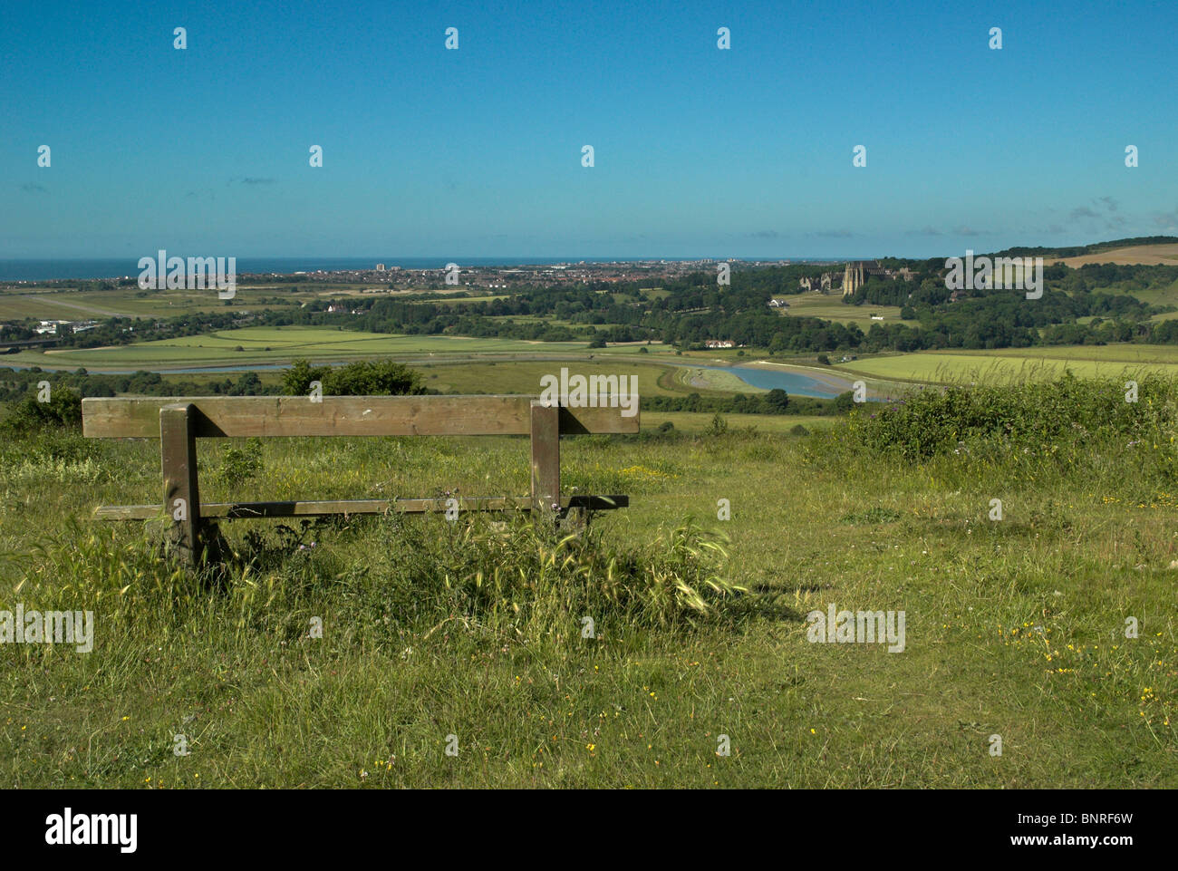 A view to Lancing college on the slopes of the South Downs National Park from Mill Hill near