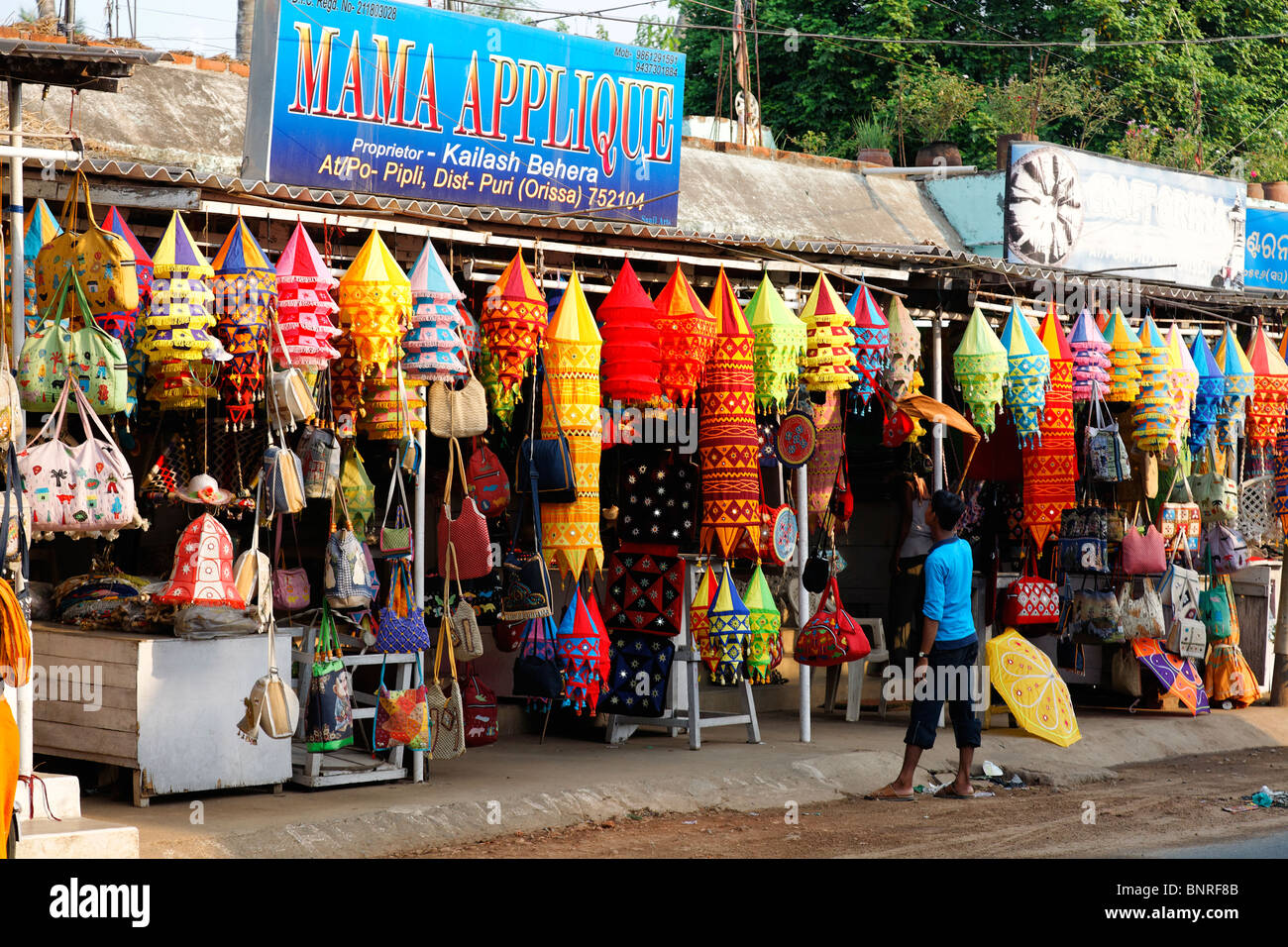 India - Orissa - Pipli - shop selling colourful applique work Stock Photo