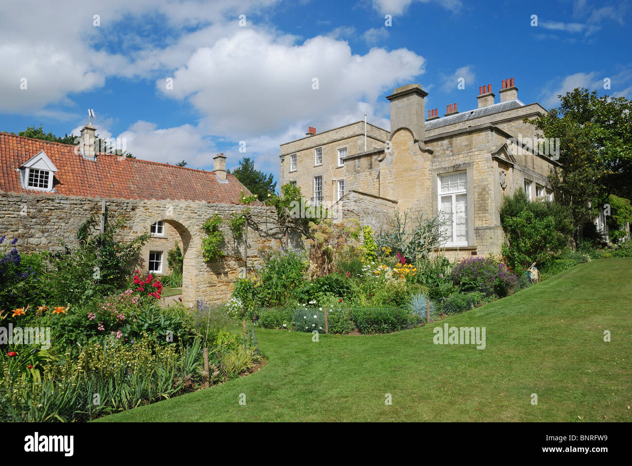 Cottages and grounds to the rear of Fulbeck Hall, Lincolnshire, England. Stock Photo