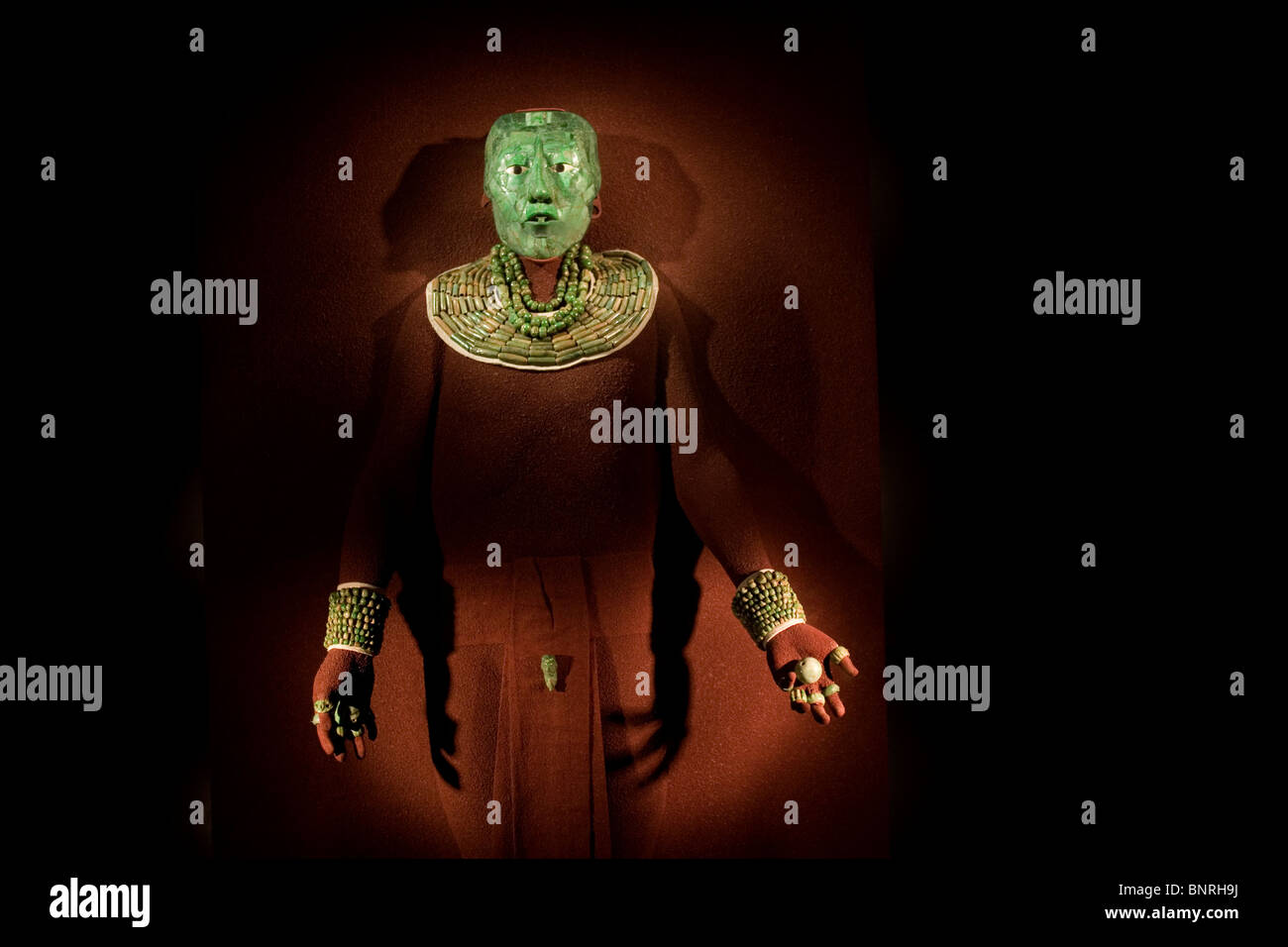 The jade mask and the jewelry found in the tomb of Mayan king Pakal, National Museum of Anthropology and History, Mexico City. Stock Photo
