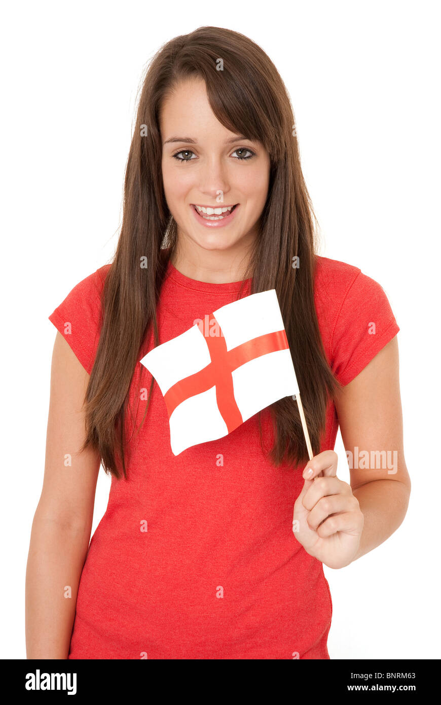 Young woman waving England Flag isolated on white Stock Photo Alamy