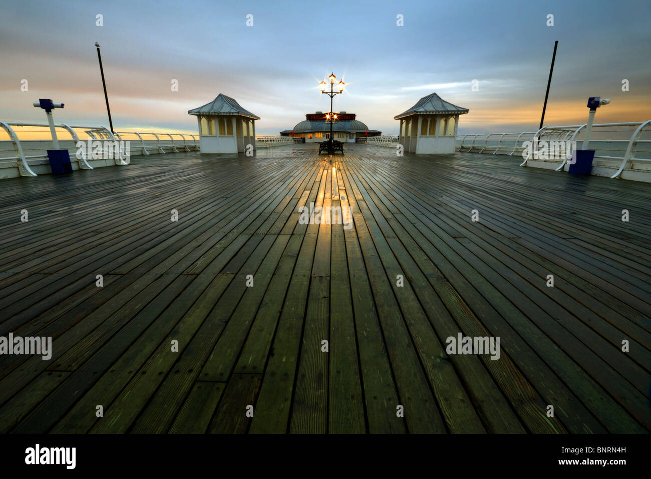 Victorian Cromer Pier on a wet evening. Stock Photo