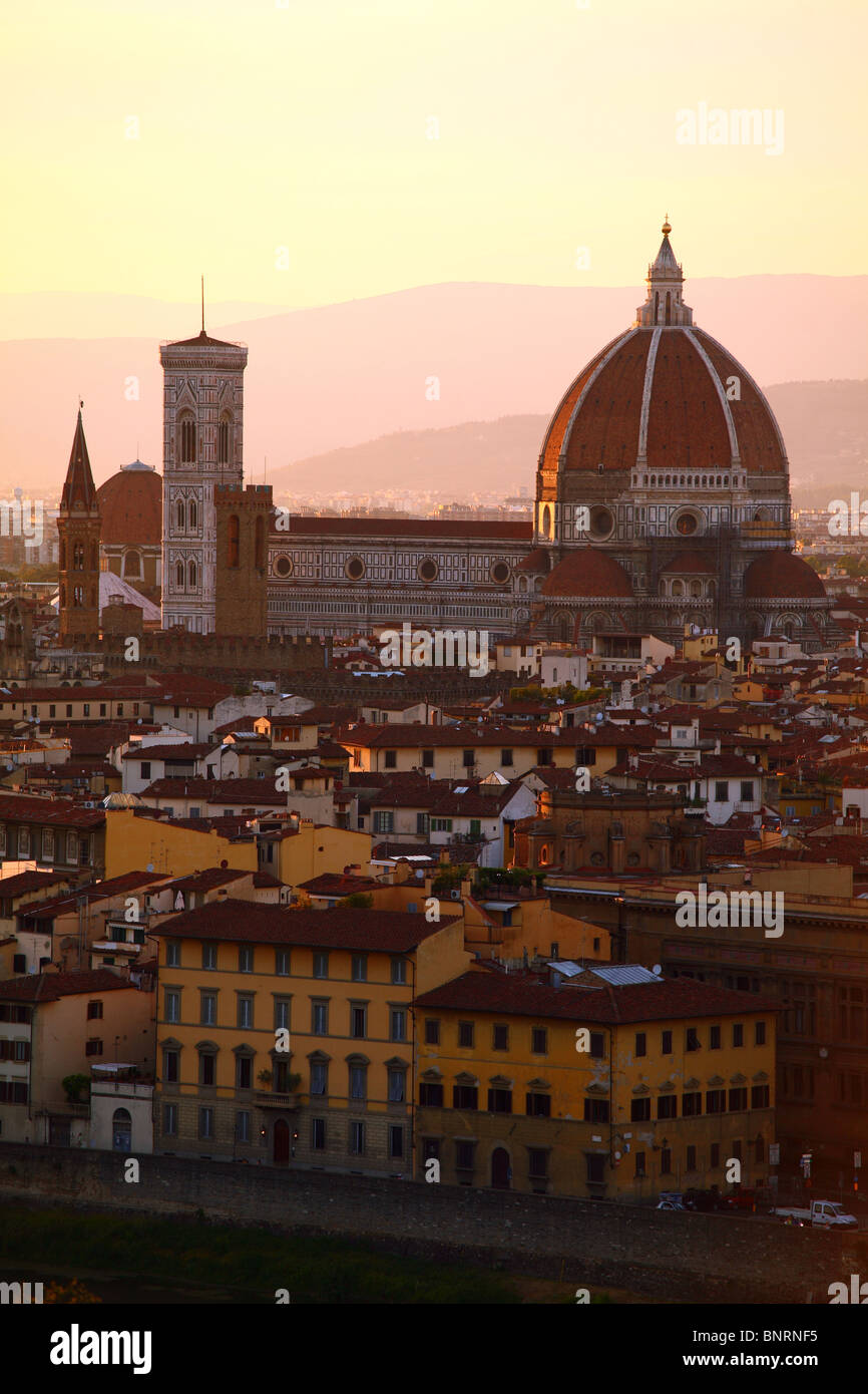 The Duomo and Il Campanile of Florence, Tuscany, Italy, as seen from the Piazza del Michaelangelo. Stock Photo