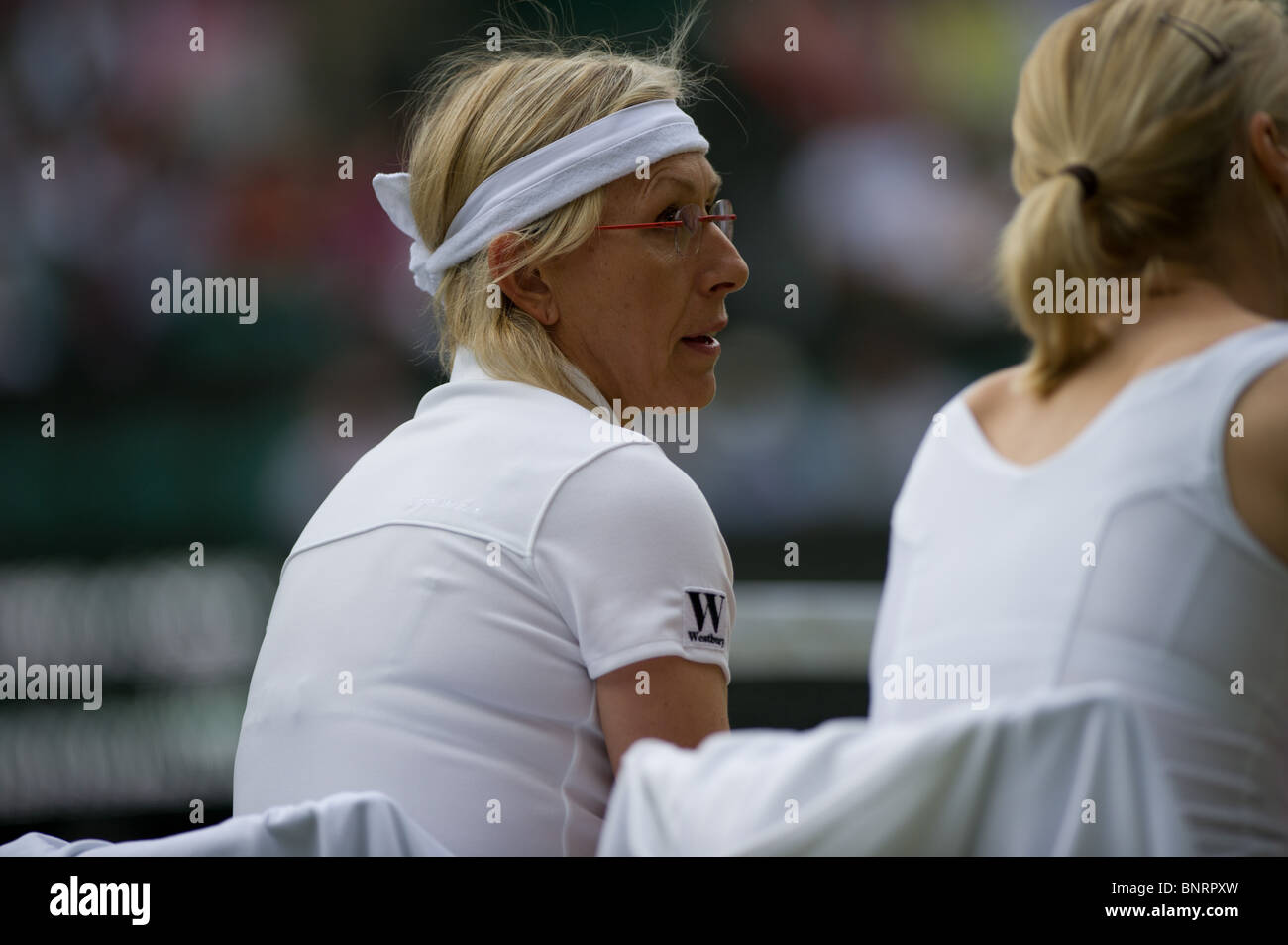 June 29 2010: Martina Navratilova USA / Jana Novotna CZE v Conchita Martinez ESP / Nathalie Tauziat FRA. Wimbledon international tennis tournament held at the All England Lawn Tennis Club, London, England. Stock Photo