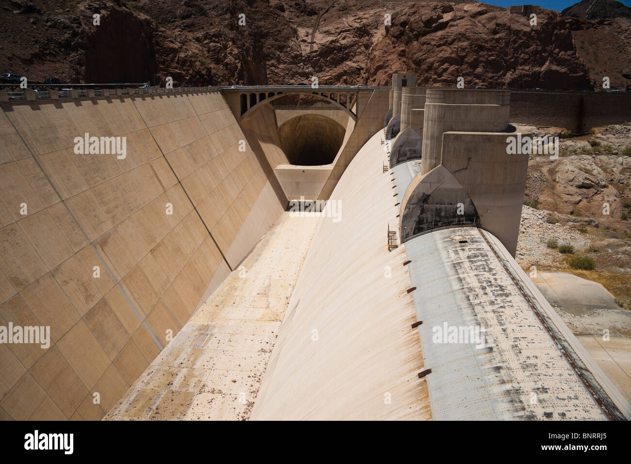 USA Nevada/Arizona border - Hoover Dam on the Colorado River, Lake Mead. Overflow channel. Stock Photo