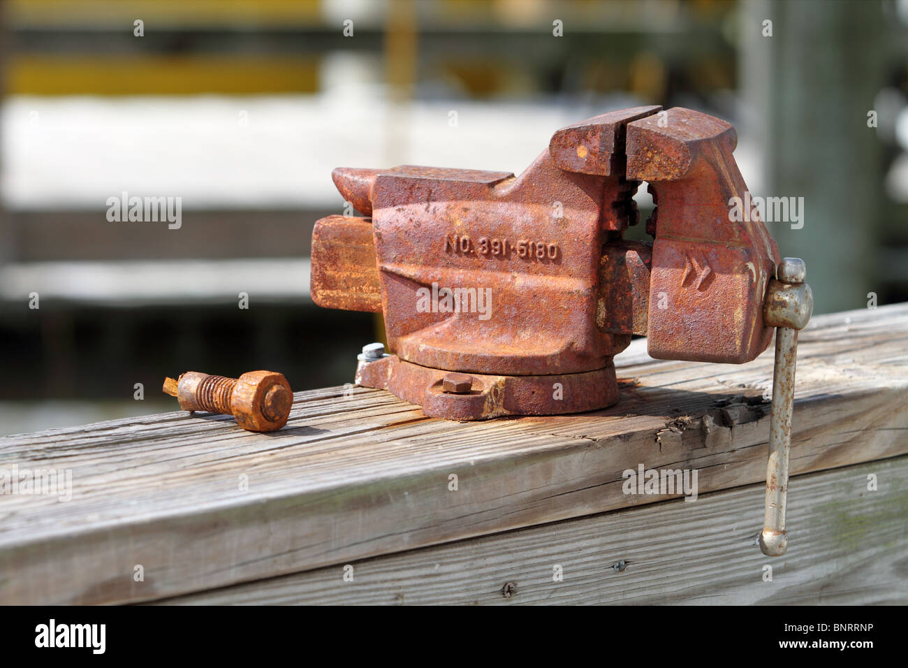 Old rusty bench vise Stock Photo