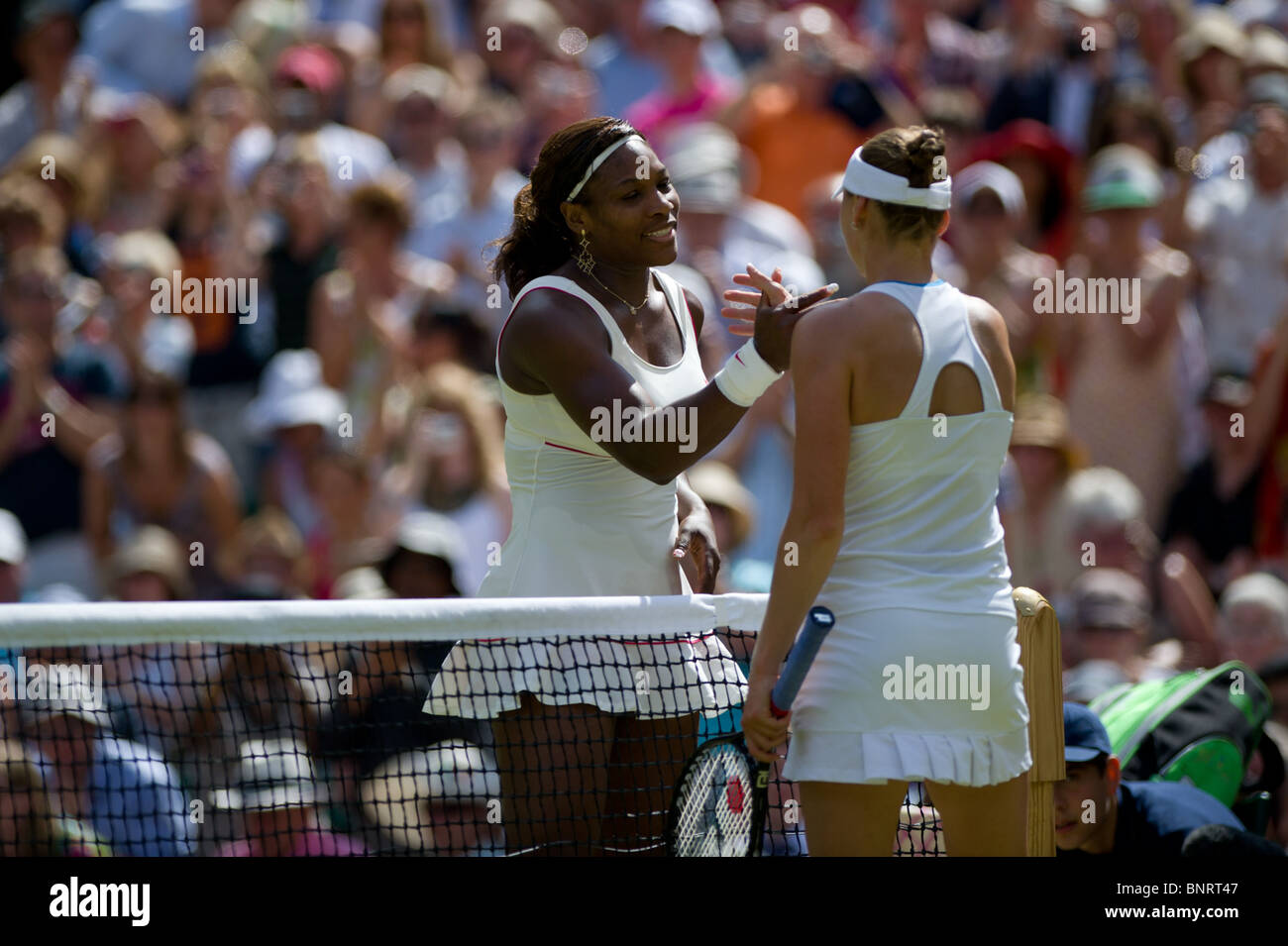 July 03 2010: Ladies' Singles - Finals. Serena Williams USA (1) v Vera Zvonareva RUS (21.   Wimbledon international tennis tourn Stock Photo