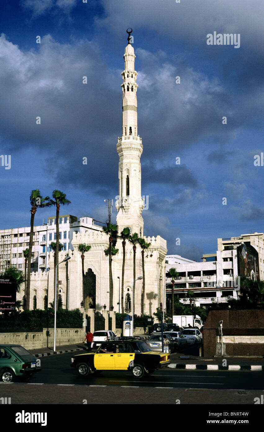 Al-Qaid-Ibrahim mosque off the Corniche in Egyptian Alexandria. Stock Photo