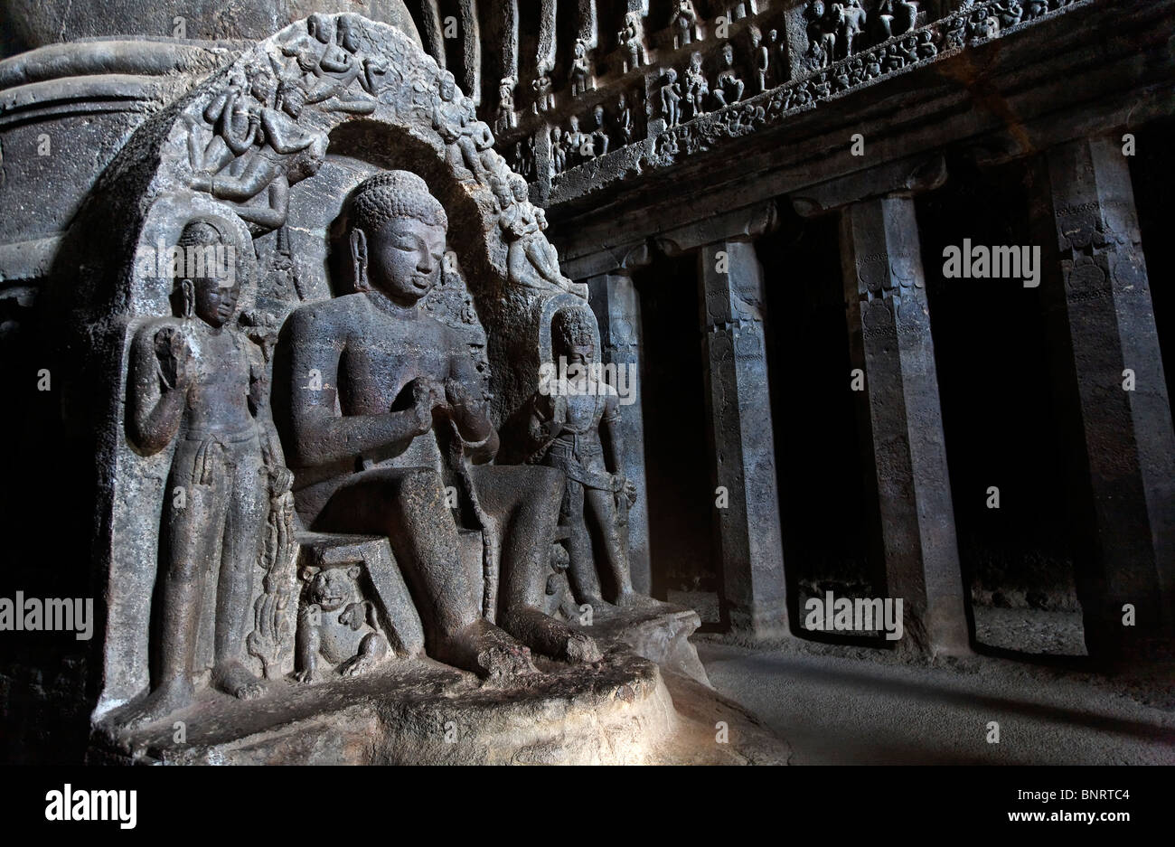 India - Maharashtra State - Ellora Caves - Sculpted Buddha Figure ...