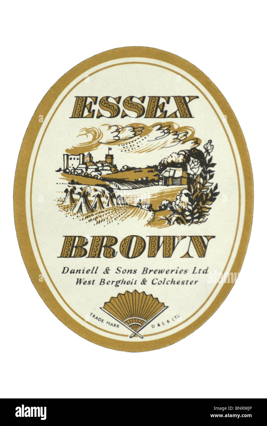 Daniell & Sons Essex Brown Bottle Label - date unknown. Stock Photo