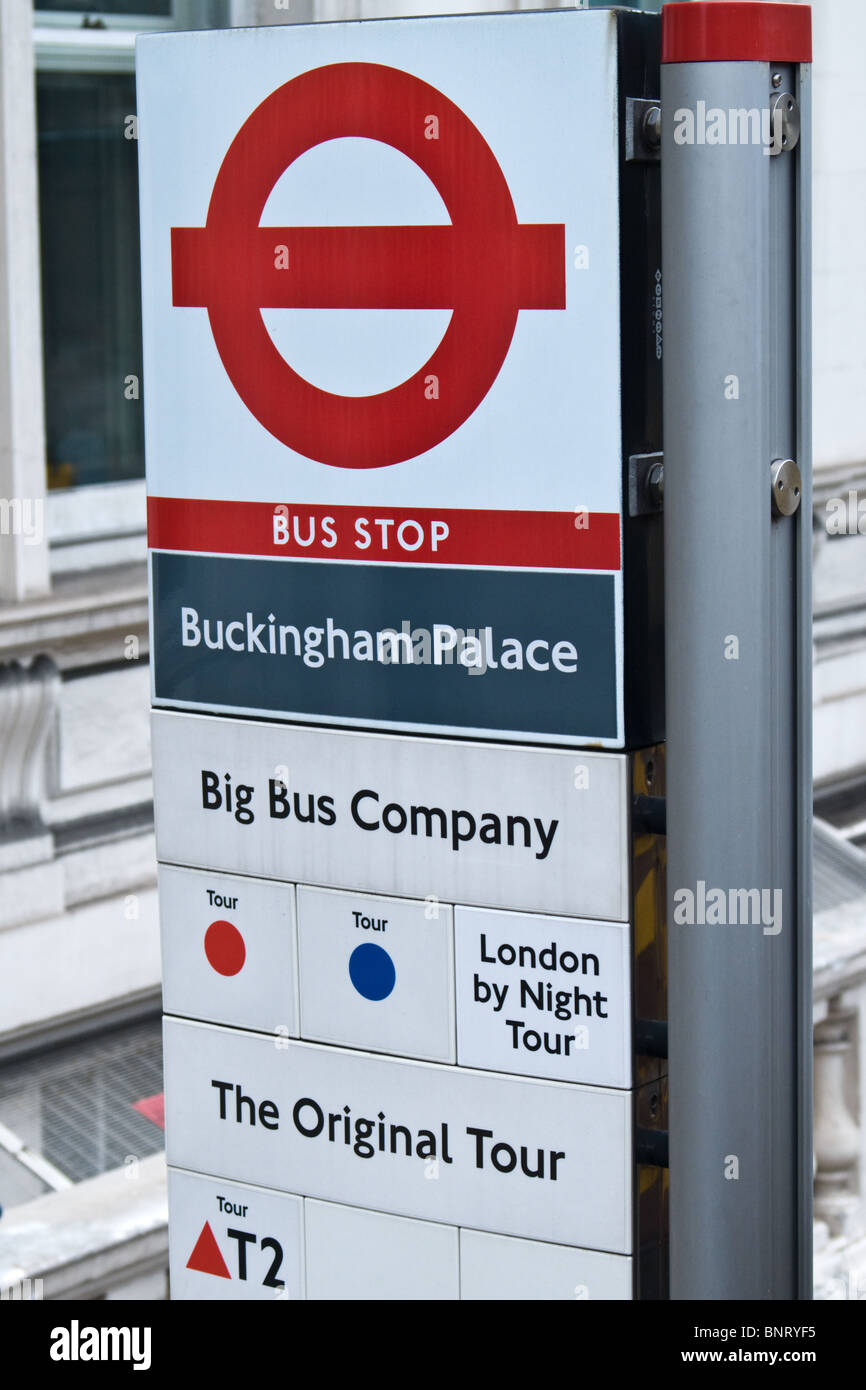 London England, bus stop signs and logos - Buckingham Palace - Big Bus ...