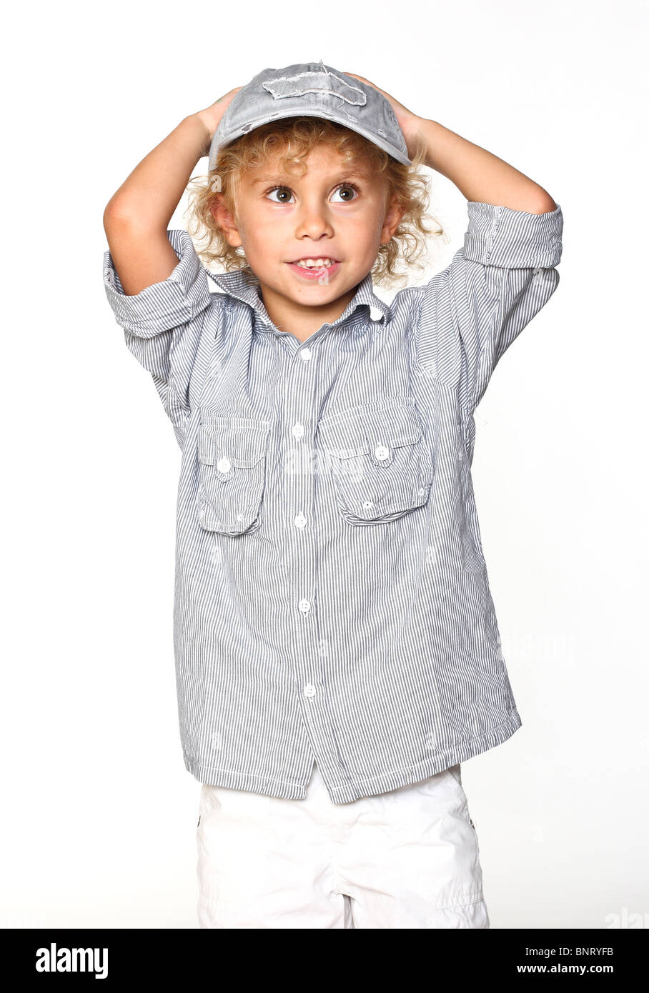 little blonde caucasian kid standing portrait on white Stock Photo - Alamy
