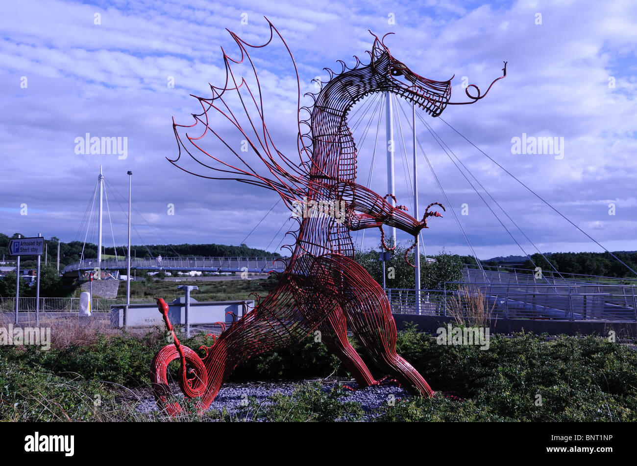Red Dragon Gateway sculpture Carmarthen Carmarthenshire Wales Cymru UK GB Stock Photo