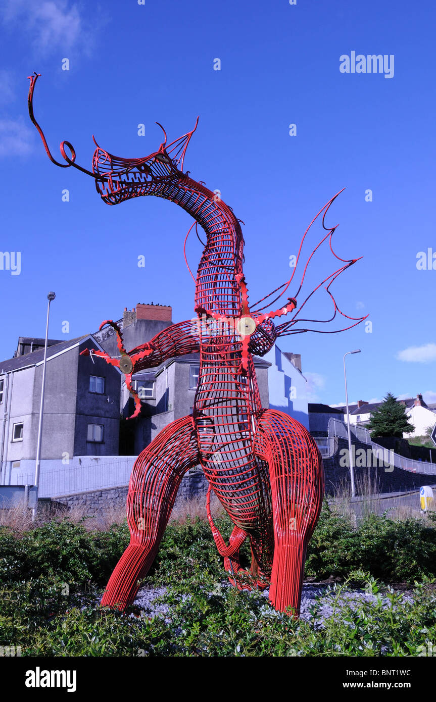 Red Dragon Gateway sculpture Carmarthen Carmarthenshire Wales Cymru UK GB Stock Photo