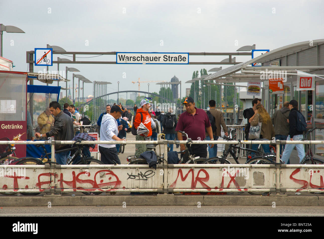 Warschauer Strasse S-bahn station exterior Friedrichshain east Berlin Germany Europe Stock Photo