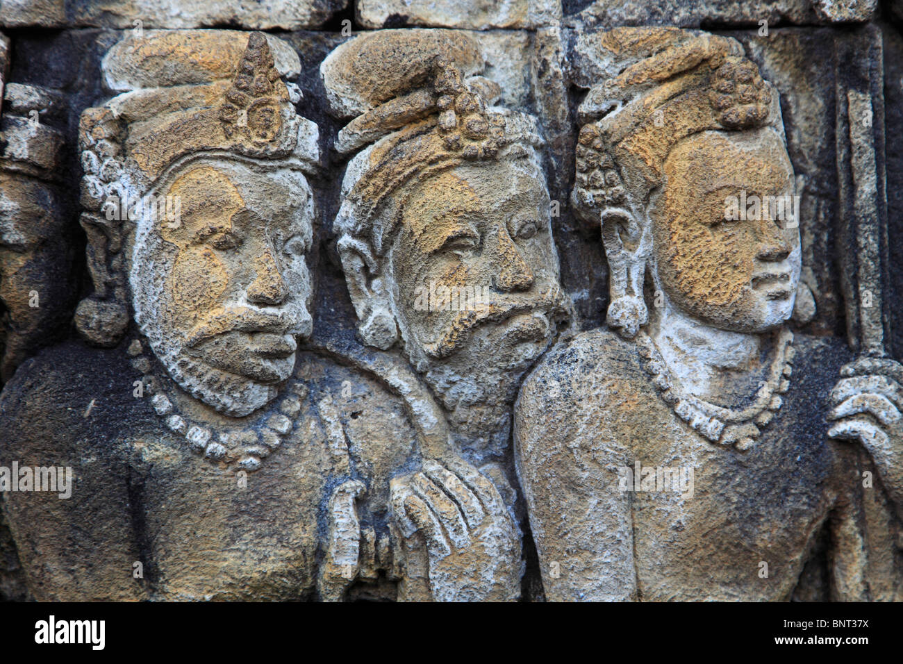 Indonesia, Java, Borobudur Temple, sculpture, stone carving, relief, detail,  Stock Photo