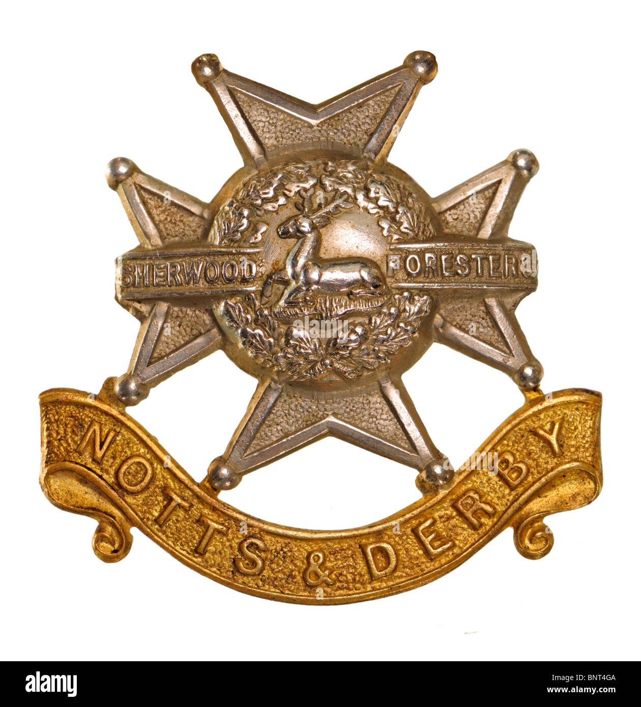 British Military Cap Badge - Notts and Derby Regiment - the 'Sherwood Foresters' Stock Photo